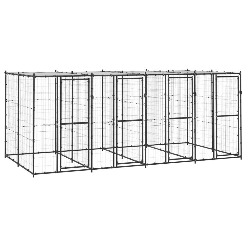 Hondenkennel Met Dak 9,68 M² Staal Zwart En Zilver 440 x 220 x 180 cm