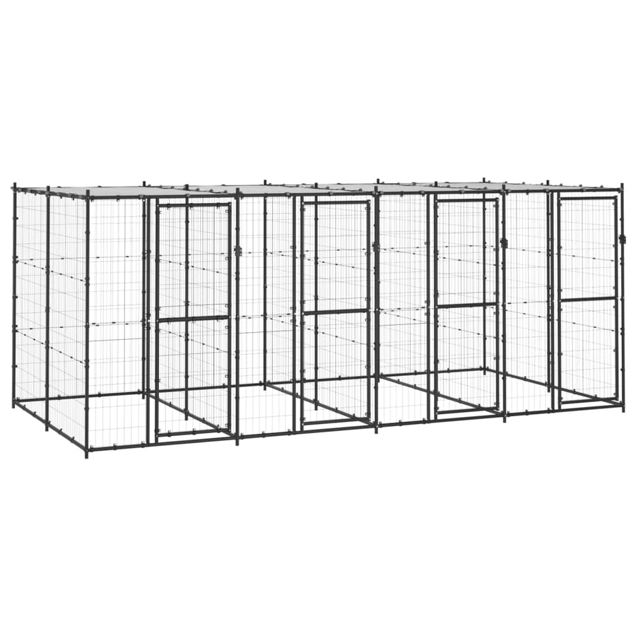 Hondenkennel Met Dak 9,68 M² Staal Zwart En Zilver 440 x 220 x 180 cm