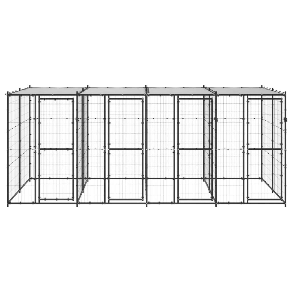 Hondenkennel Met Dak 9,68 M² Staal Zwart En Zilver 440 x 220 x 180 cm