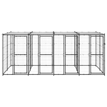 Hondenkennel Met Dak 9,68 M² Staal Zwart En Zilver 440 x 220 x 180 cm