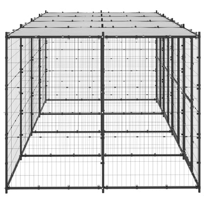 Hondenkennel Met Dak 9,68 M² Staal Zwart En Zilver 440 x 220 x 180 cm