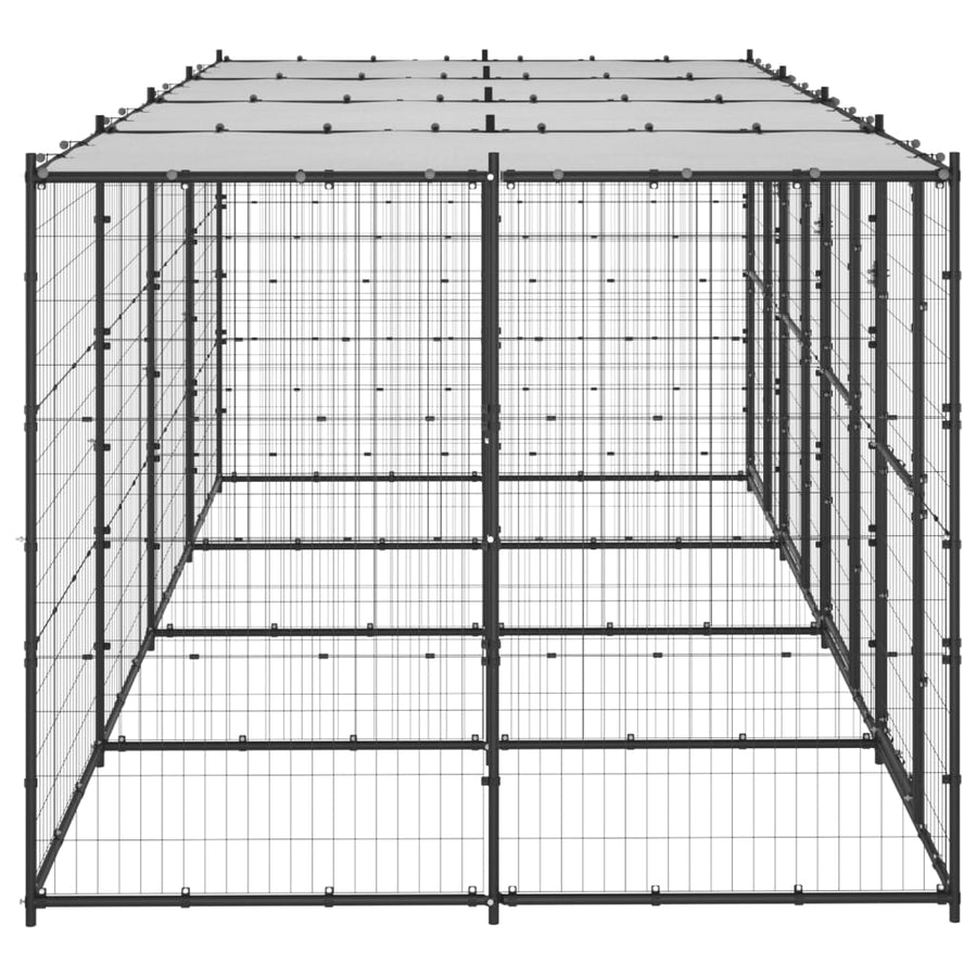 Hondenkennel Met Dak 9,68 M² Staal Zwart En Zilver 440 x 220 x 180 cm