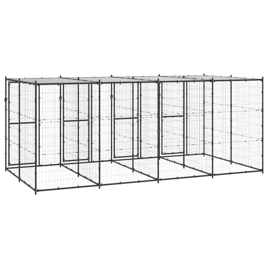 Hondenkennel Met Dak 9,68 M² Staal Zwart En Zilver 440 x 220 x 180 cm