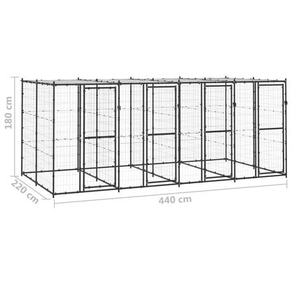 Hondenkennel Met Dak 9,68 M² Staal Zwart En Zilver 440 x 220 x 180 cm
