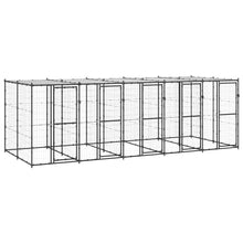 Hondenkennel Met Dak 12,1 M² Staal Zwart En Zilver 550 x 220 x 180 cm
