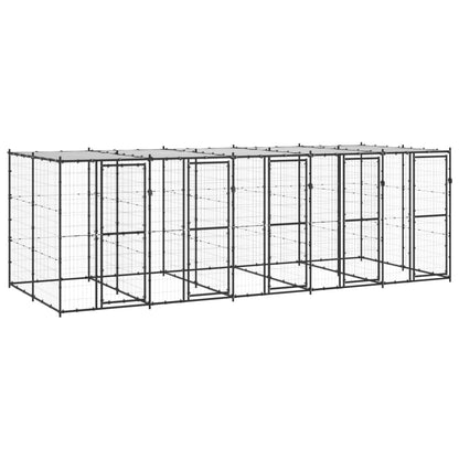 Hondenkennel Met Dak 12,1 M² Staal Zwart En Zilver 550 x 220 x 180 cm