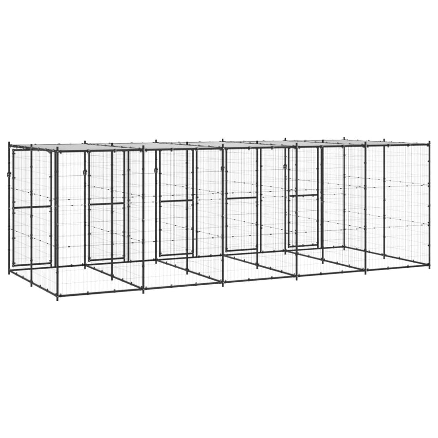 Hondenkennel Met Dak 12,1 M² Staal Zwart En Zilver 550 x 220 x 180 cm