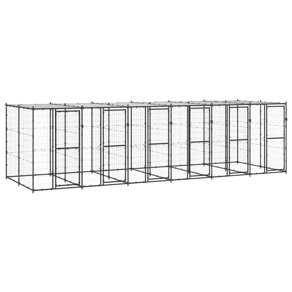 Hondenkennel Met Dak 14,52 M² Staal Zwart En Zilver 660 x 220 x 180 cm