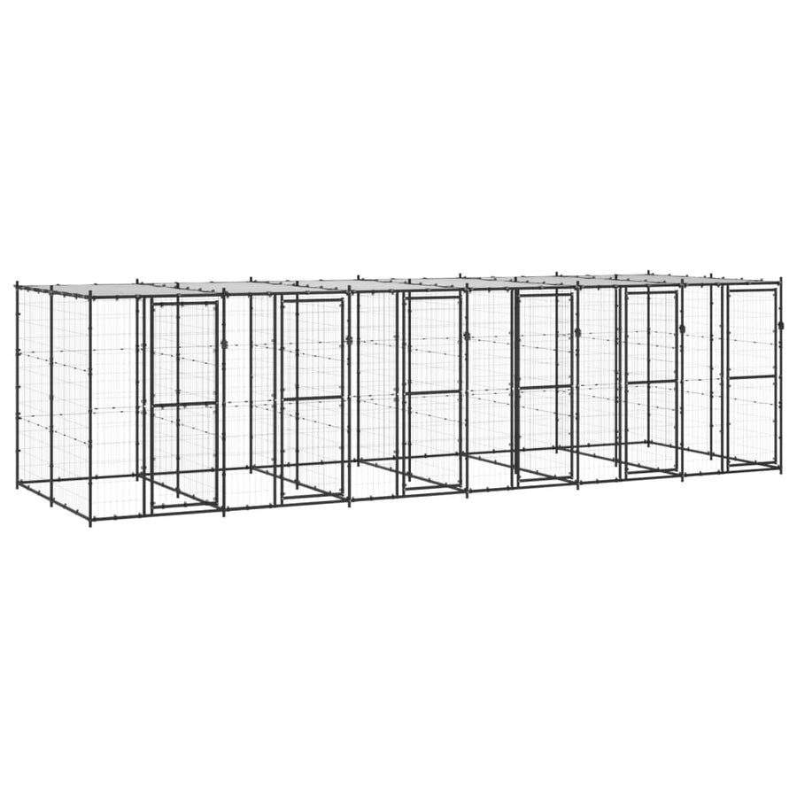 Hondenkennel Met Dak 14,52 M² Staal Zwart En Zilver 660 x 220 x 180 cm