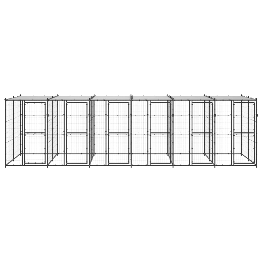 Hondenkennel Met Dak 14,52 M² Staal Zwart En Zilver 660 x 220 x 180 cm