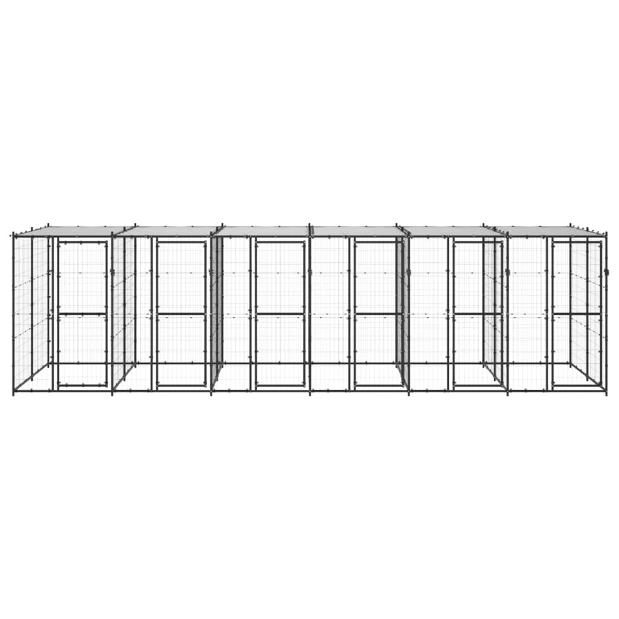 Hondenkennel Met Dak 14,52 M² Staal Zwart En Zilver 660 x 220 x 180 cm