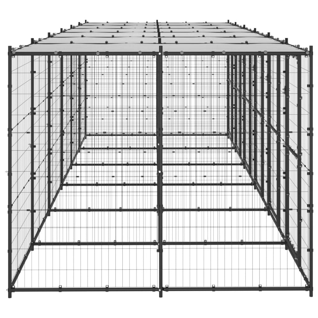 Hondenkennel Met Dak 14,52 M² Staal Zwart En Zilver 660 x 220 x 180 cm