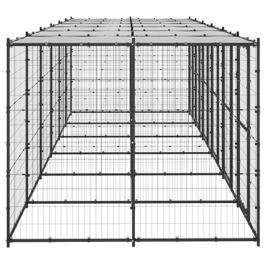 Hondenkennel Met Dak 14,52 M² Staal Zwart En Zilver 660 x 220 x 180 cm