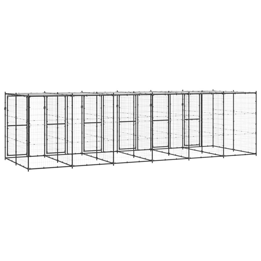 Hondenkennel Met Dak 14,52 M² Staal Zwart En Zilver 660 x 220 x 180 cm