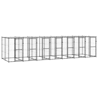 Hondenkennel Met Dak 16,94 M² Staal Zwart En Zilver 770 x 220 x 180 cm