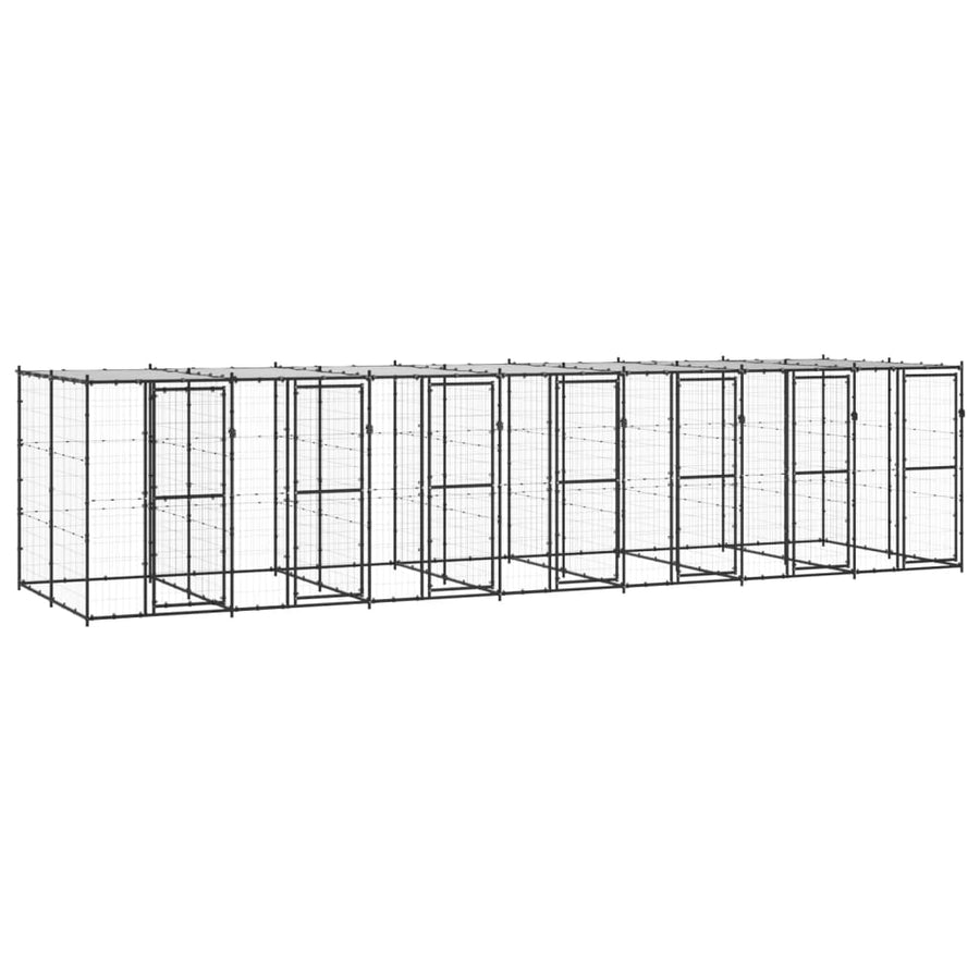 Hondenkennel Met Dak 16,94 M² Staal Zwart En Zilver 770 x 220 x 180 cm