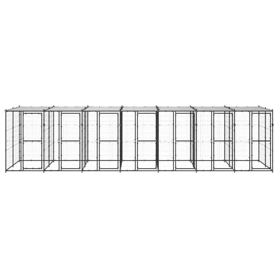 Hondenkennel Met Dak 16,94 M² Staal Zwart En Zilver 770 x 220 x 180 cm