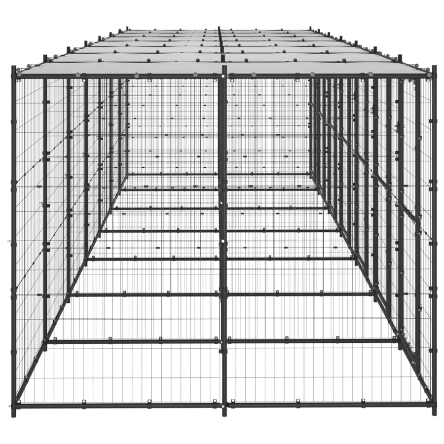 Hondenkennel Met Dak 16,94 M² Staal Zwart En Zilver 770 x 220 x 180 cm