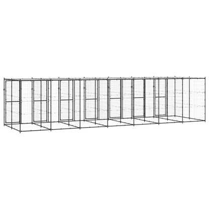 Hondenkennel Met Dak 16,94 M² Staal Zwart En Zilver 770 x 220 x 180 cm