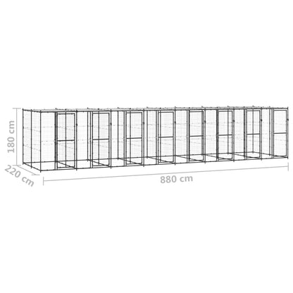 Hondenkennel met dak 19,36 m² staal