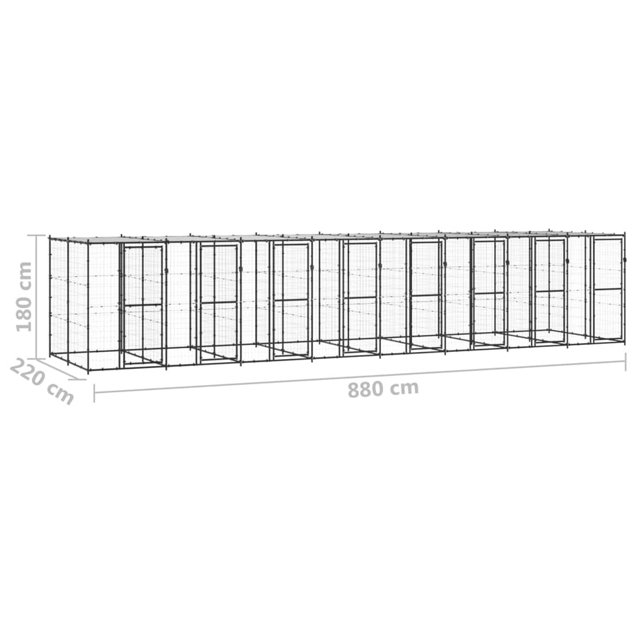 Hondenkennel met dak 19,36 m² staal