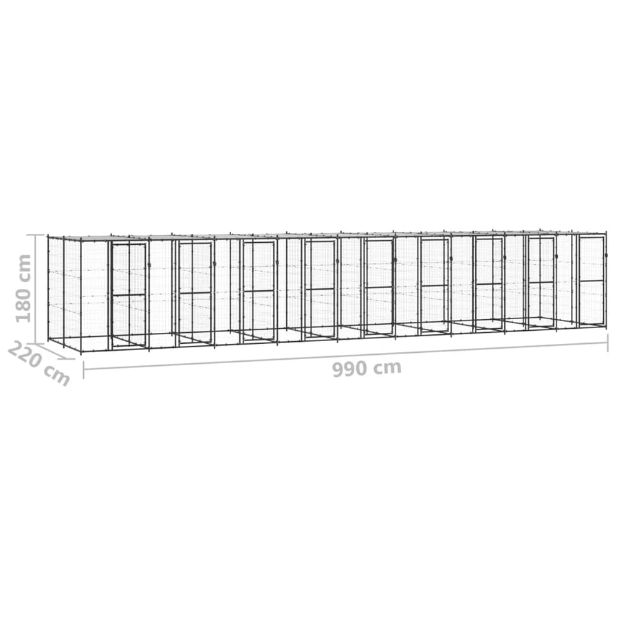 Hondenkennel met dak 21,78 m² staal