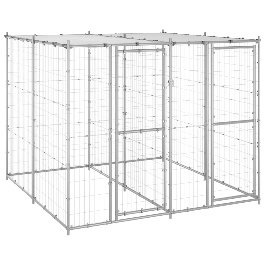 Hondenkennel met dak 4,84 m² gegalvaniseerd staal 220 x 220 x 180 cm Zilver Ja