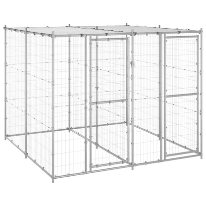 Hondenkennel met dak 4,84 m² gegalvaniseerd staal 220 x 220 x 180 cm Zilver Ja