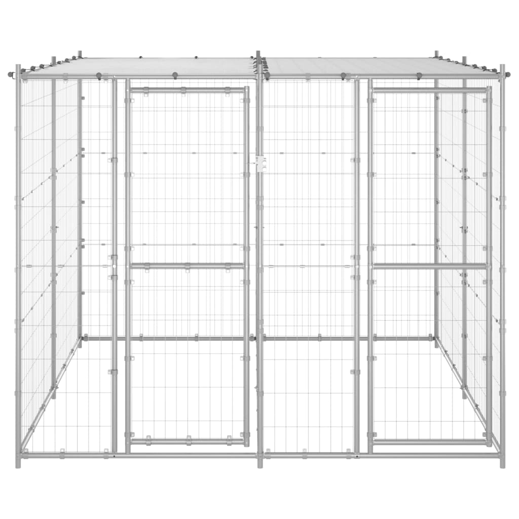 Hondenkennel met dak 4,84 m² gegalvaniseerd staal 220 x 220 x 180 cm Zilver Ja