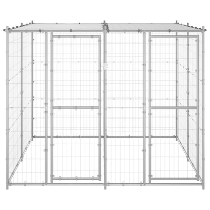 Hondenkennel met dak 4,84 m² gegalvaniseerd staal 220 x 220 x 180 cm Zilver Ja