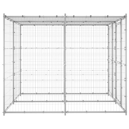 Hondenkennel met dak 4,84 m² gegalvaniseerd staal 220 x 220 x 180 cm Zilver Ja
