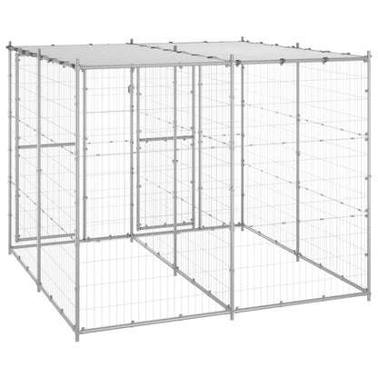 Hondenkennel met dak 4,84 m² gegalvaniseerd staal 220 x 220 x 180 cm Zilver Ja