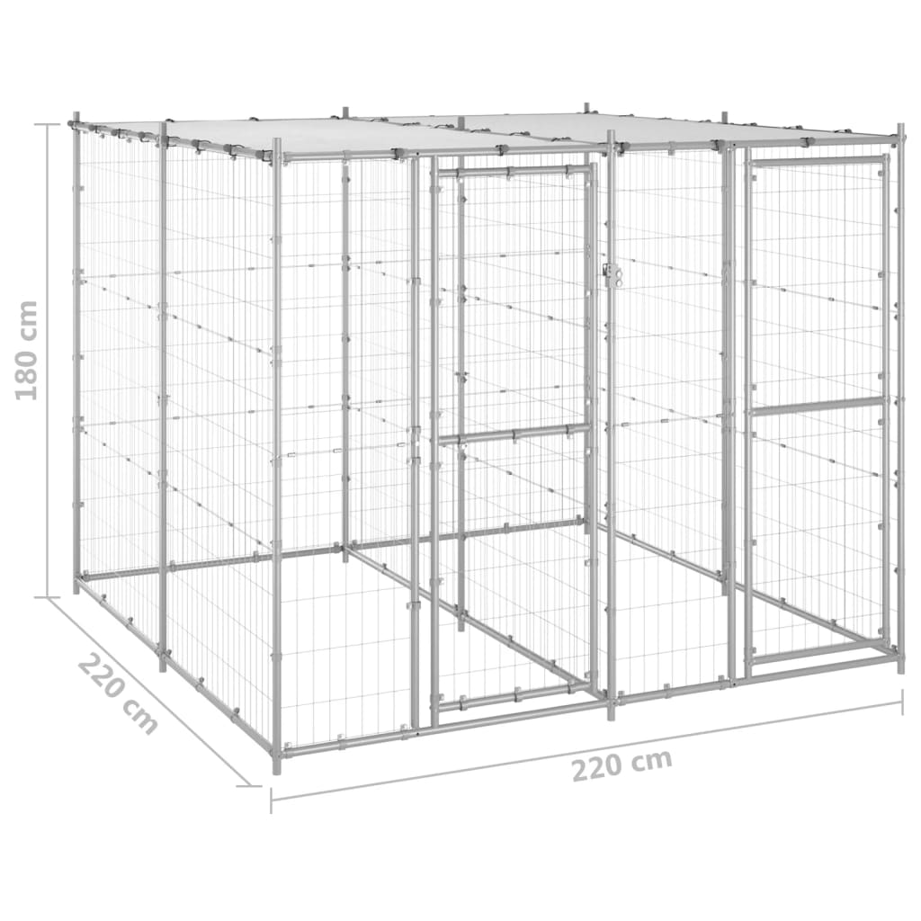 Hondenkennel met dak 4,84 m² gegalvaniseerd staal 220 x 220 x 180 cm Zilver Ja