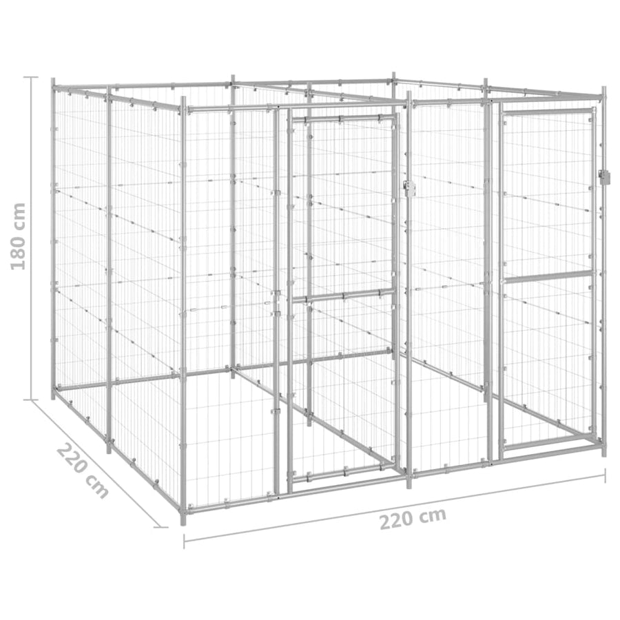Hondenkennel 4,84 m² gegalvaniseerd staal 220 x 220 x 180 cm Zilver Nee