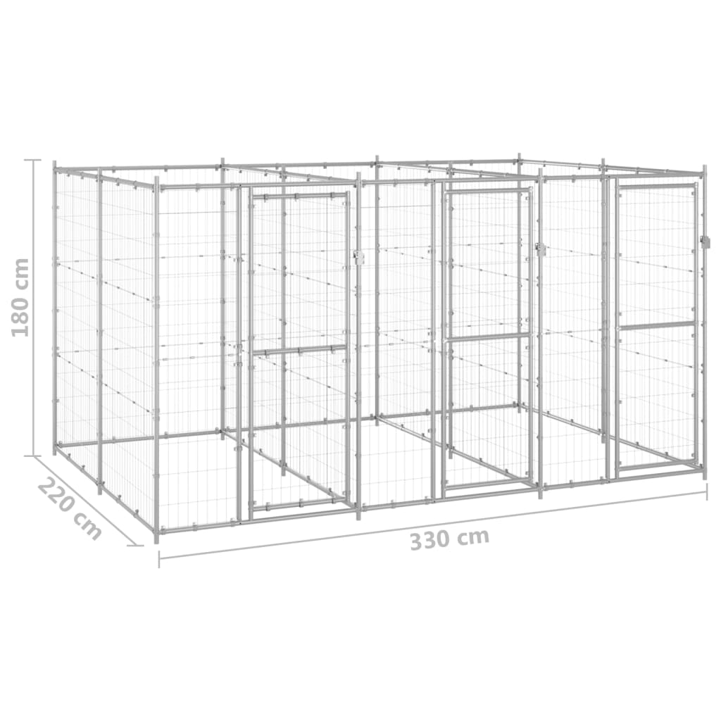 Hondenkennel 7,26 m² gegalvaniseerd staal 330 x 220 x 180 cm Zilver Nee
