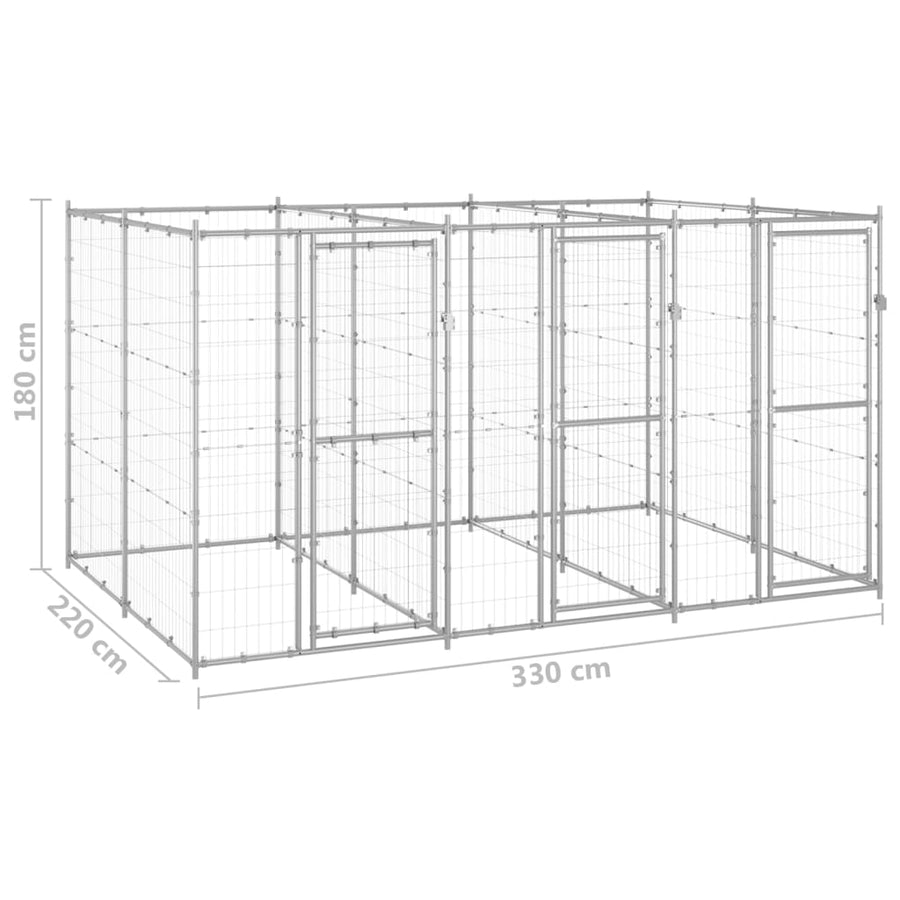 Hondenkennel 7,26 m² gegalvaniseerd staal 330 x 220 x 180 cm Zilver Nee