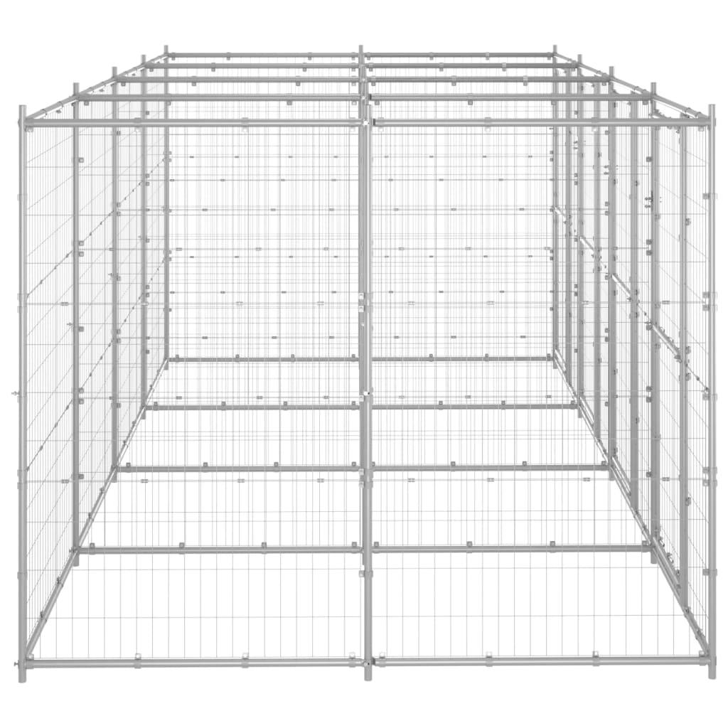 Hondenkennel 9,68 m² gegalvaniseerd staal 440 x 220 x 180 cm Zilver Nee