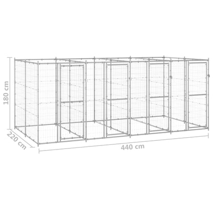 Hondenkennel 9,68 m² gegalvaniseerd staal 440 x 220 x 180 cm Zilver Nee