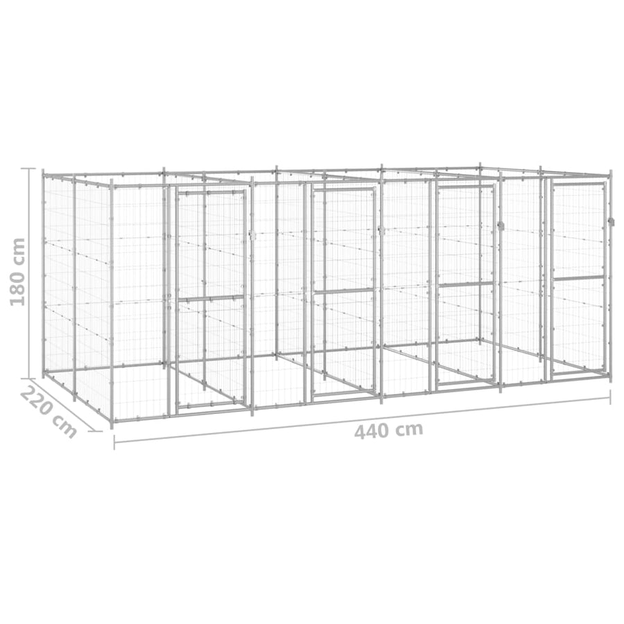 Hondenkennel 9,68 m² gegalvaniseerd staal 440 x 220 x 180 cm Zilver Nee
