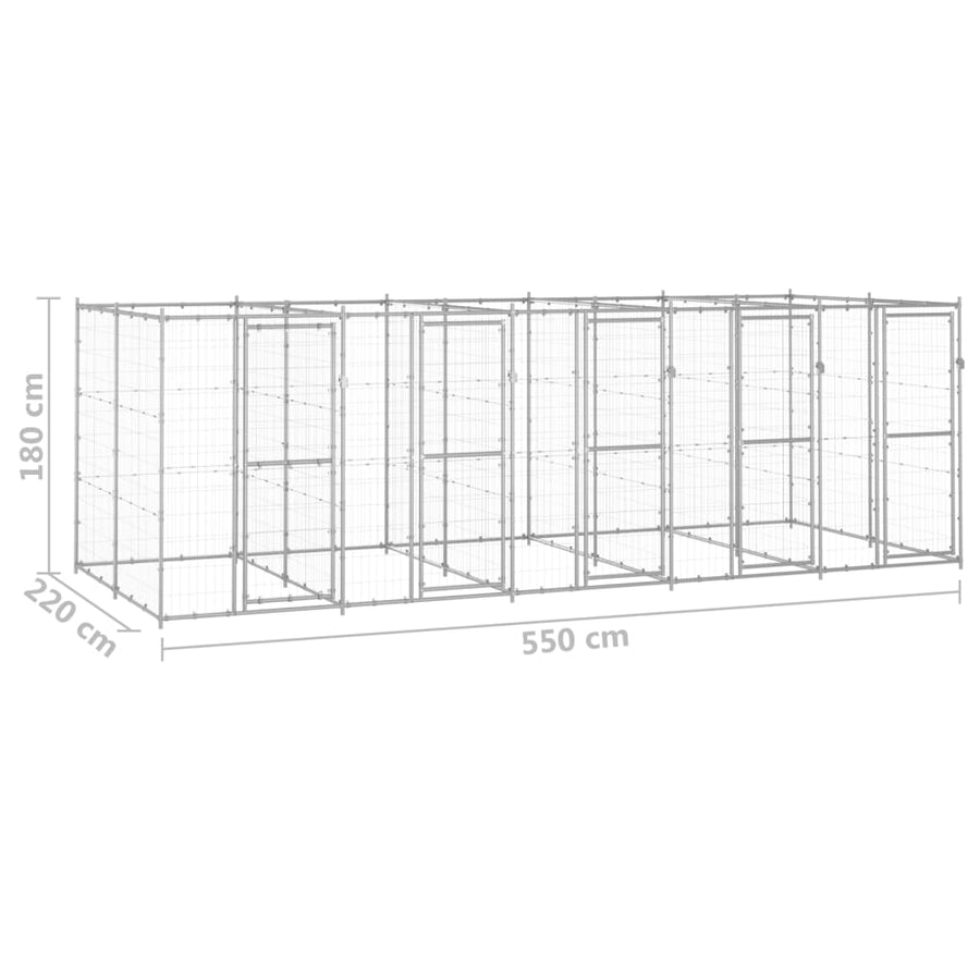 Hondenkennel 12,1 m² gegalvaniseerd staal 550 x 220 x 180 cm Zilver Nee