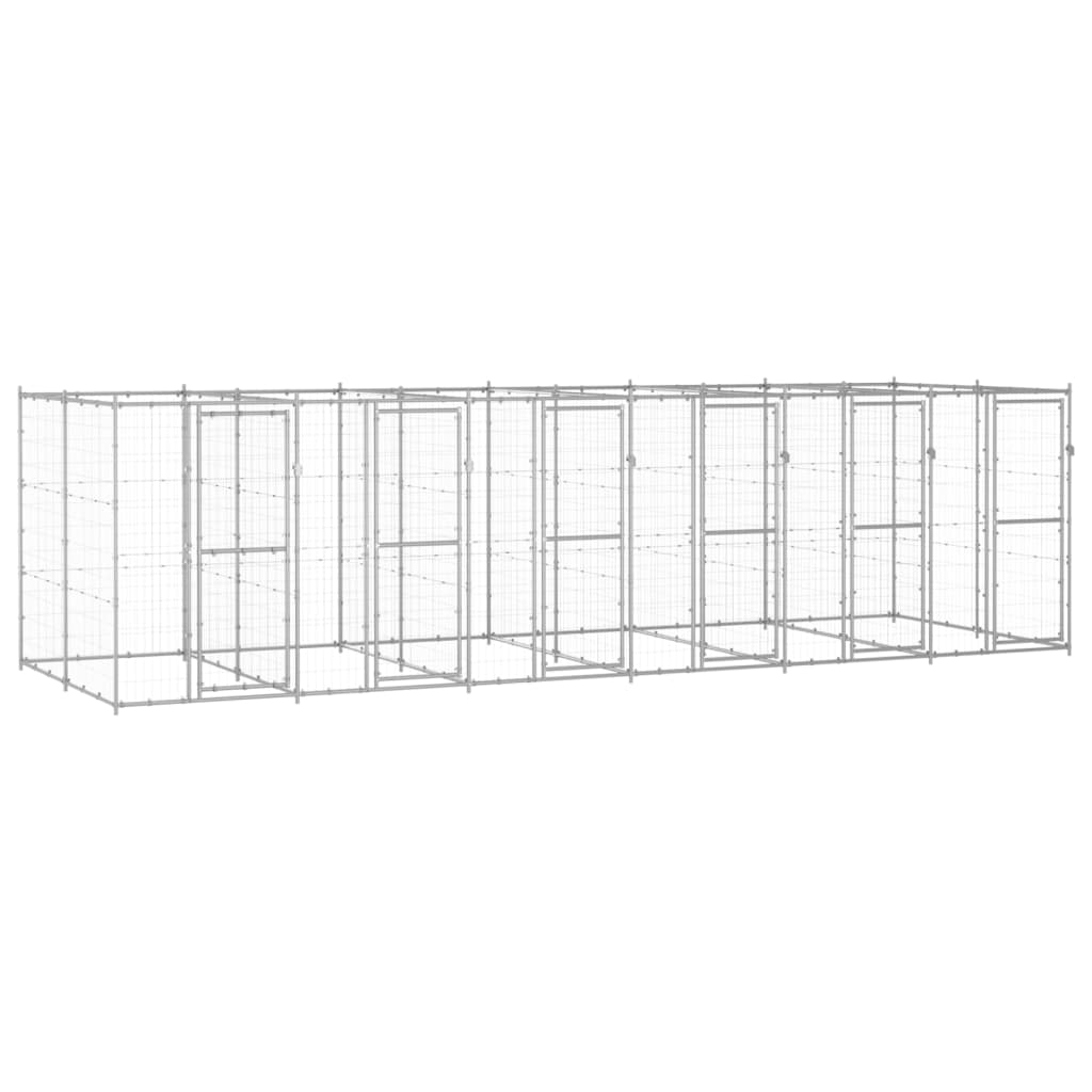 Hondenkennel 14,52 m² gegalvaniseerd staal 660 x 220 x 180 cm Zilver Nee