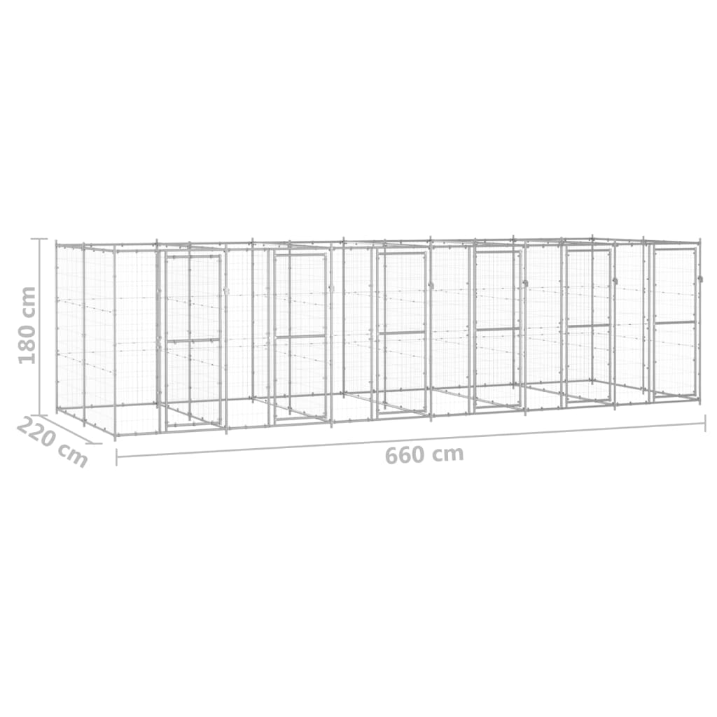 Hondenkennel 14,52 m² gegalvaniseerd staal 660 x 220 x 180 cm Zilver Nee