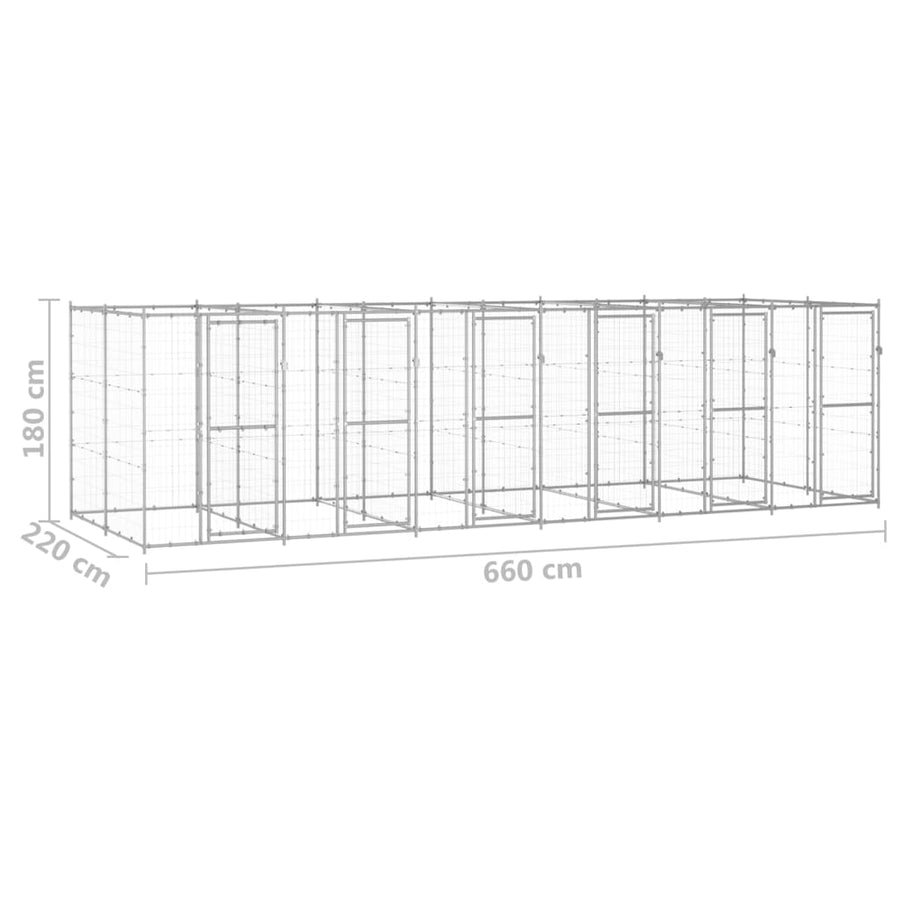 Hondenkennel 14,52 m² gegalvaniseerd staal 660 x 220 x 180 cm Zilver Nee