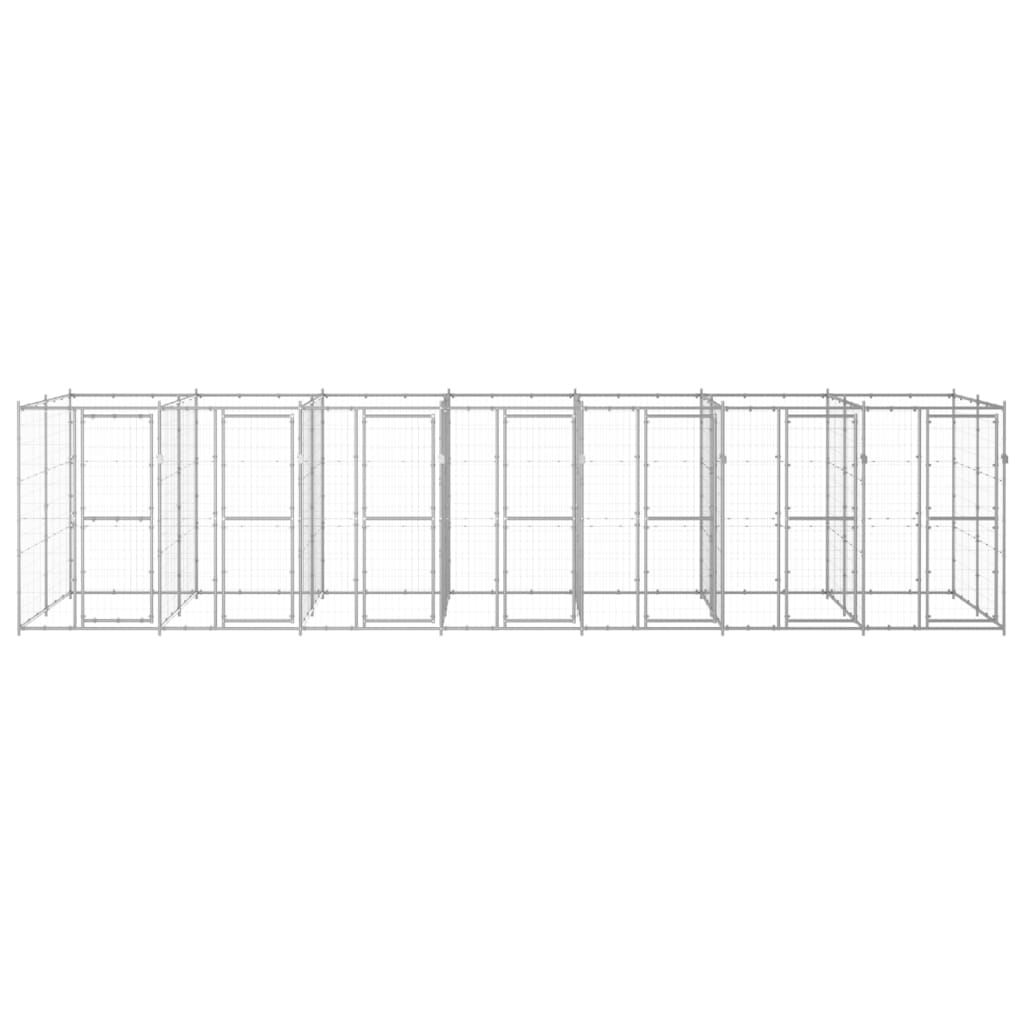 Hondenkennel 16,94 m² gegalvaniseerd staal 770 x 220 x 180 cm Zilver Nee