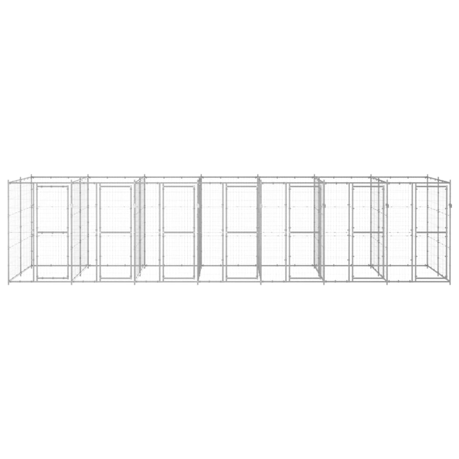 Hondenkennel 16,94 m² gegalvaniseerd staal 770 x 220 x 180 cm Zilver Nee