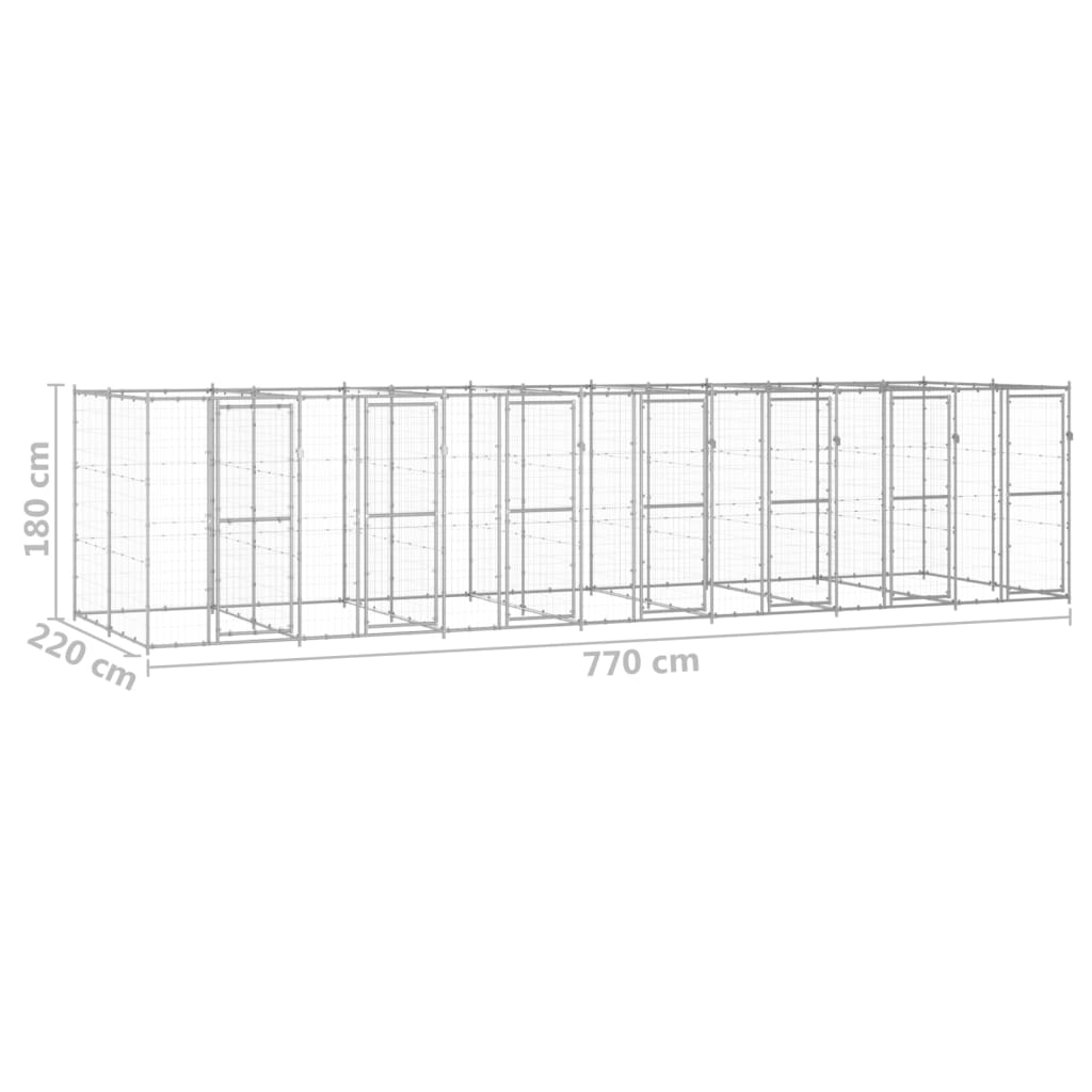 Hondenkennel 16,94 m² gegalvaniseerd staal 770 x 220 x 180 cm Zilver Nee