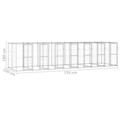 Hondenkennel 16,94 m² gegalvaniseerd staal 770 x 220 x 180 cm Zilver Nee