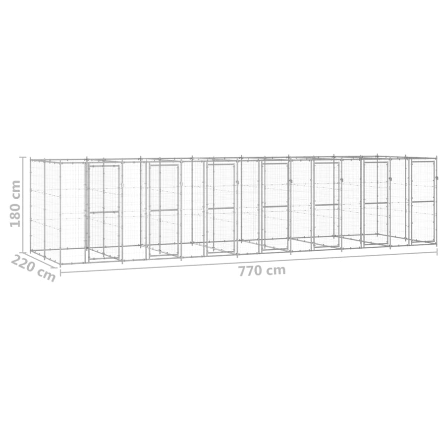 Hondenkennel 16,94 m² gegalvaniseerd staal 770 x 220 x 180 cm Zilver Nee
