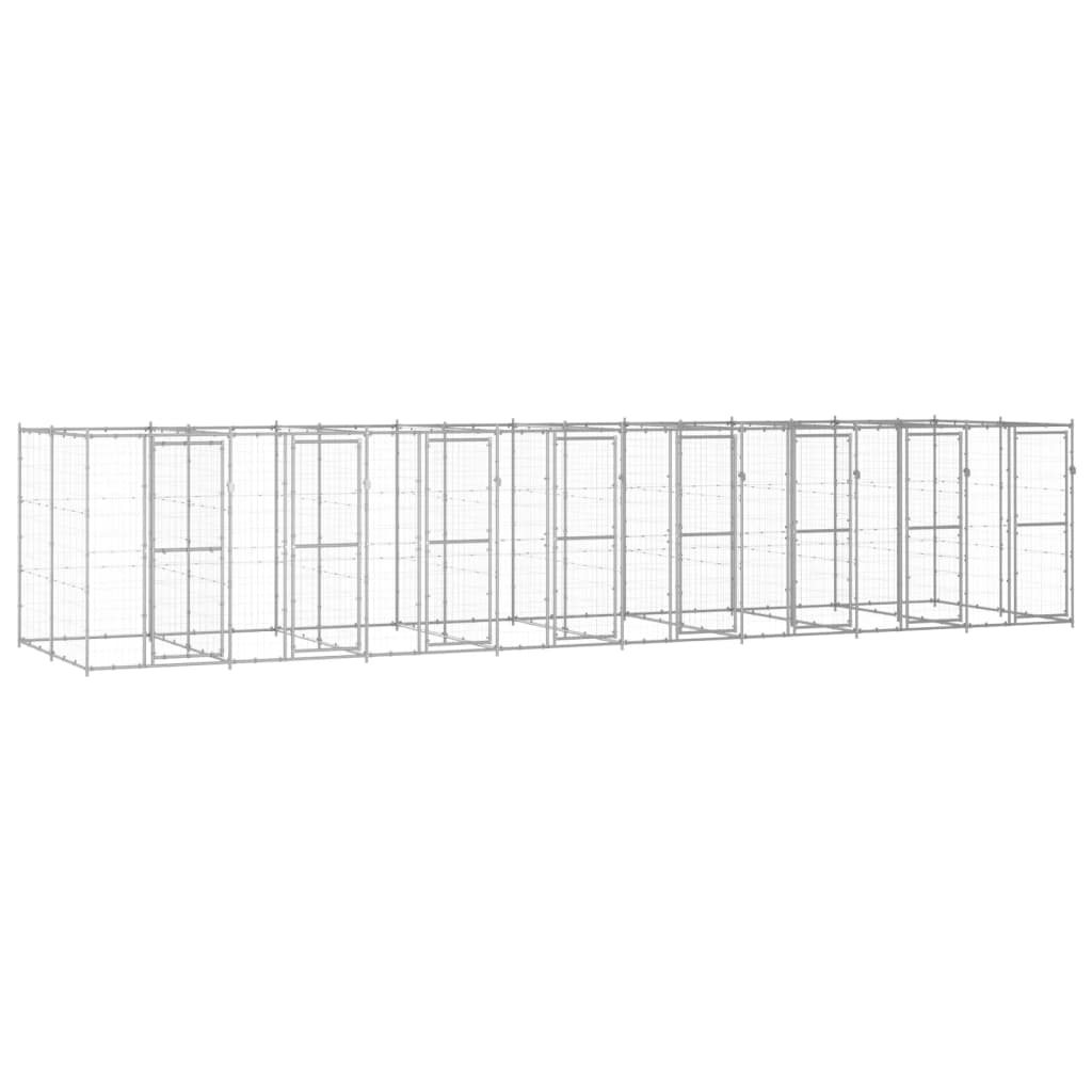 Hondenkennel 19,36 m² gegalvaniseerd staal 880 x 220 x 180 cm Zilver Nee