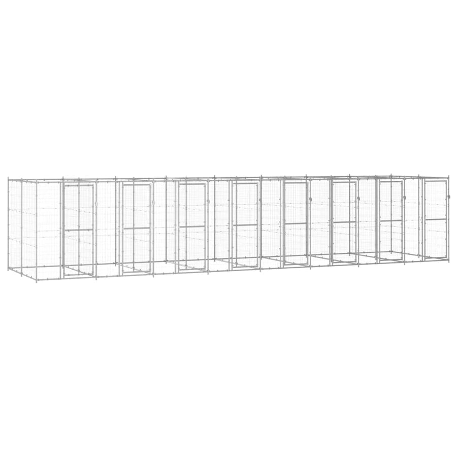 Hondenkennel 19,36 m² gegalvaniseerd staal 880 x 220 x 180 cm Zilver Nee